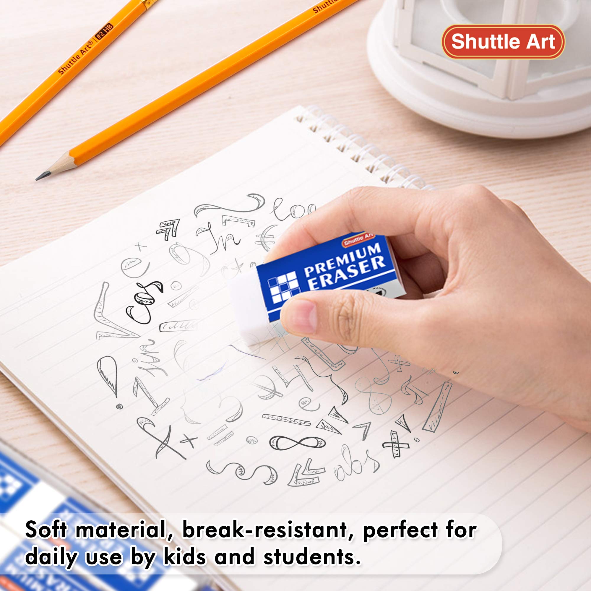 Erasers, Shuttle Art 72 Pack Premium Erasers Bulk, White Eraser Classroom Set for Kids Teachers as School and Office Supplies