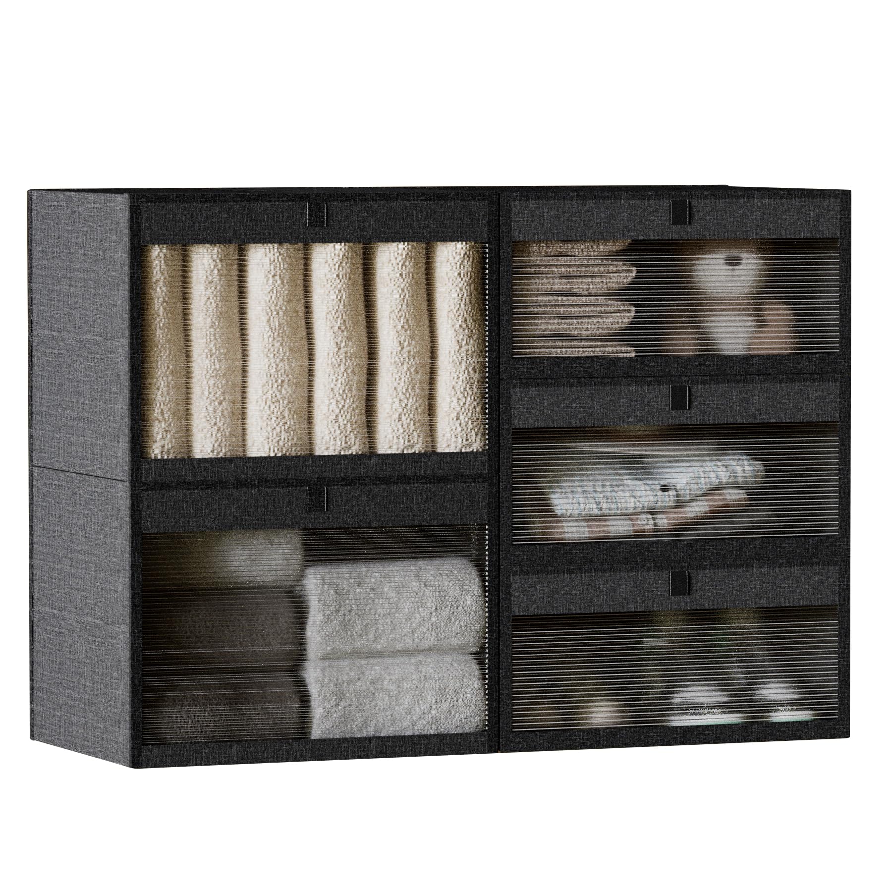 Photo 1 of VASICAR 5 Pack Stackable Storage Boxes with Metal Frame & Pull-down Lid, Fabric Storage Bins Clothes Organizer Foldable Shoe Containers Boxes with Clear Window, Black