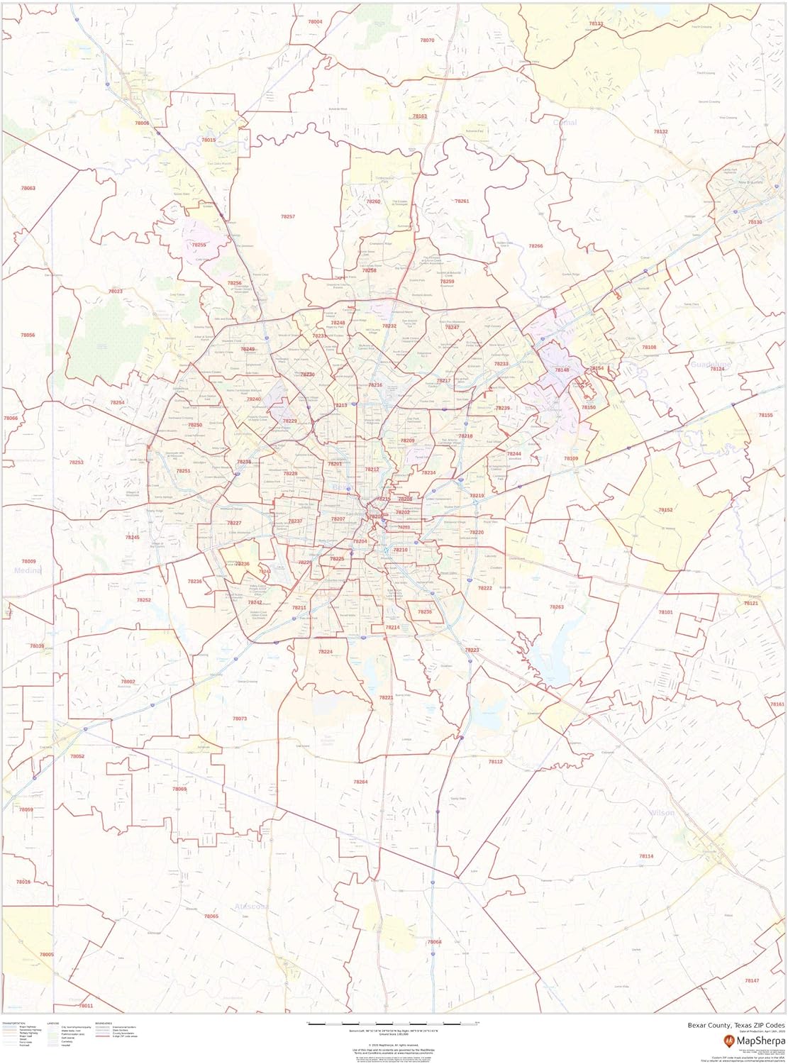 Amazon Com Bexar County Texas Zip Codes 36 X 48 Matte Plastic Wall Map Office Products