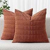 MIULEE Pack of 2 Dark Rust Corduroy Decorative Pillow Covers 16x16 Inch Soft Boho Striped Throw Pillow Covers Modern Farmhouse Home Decor for Summer Sofa Living Room Couch Bed