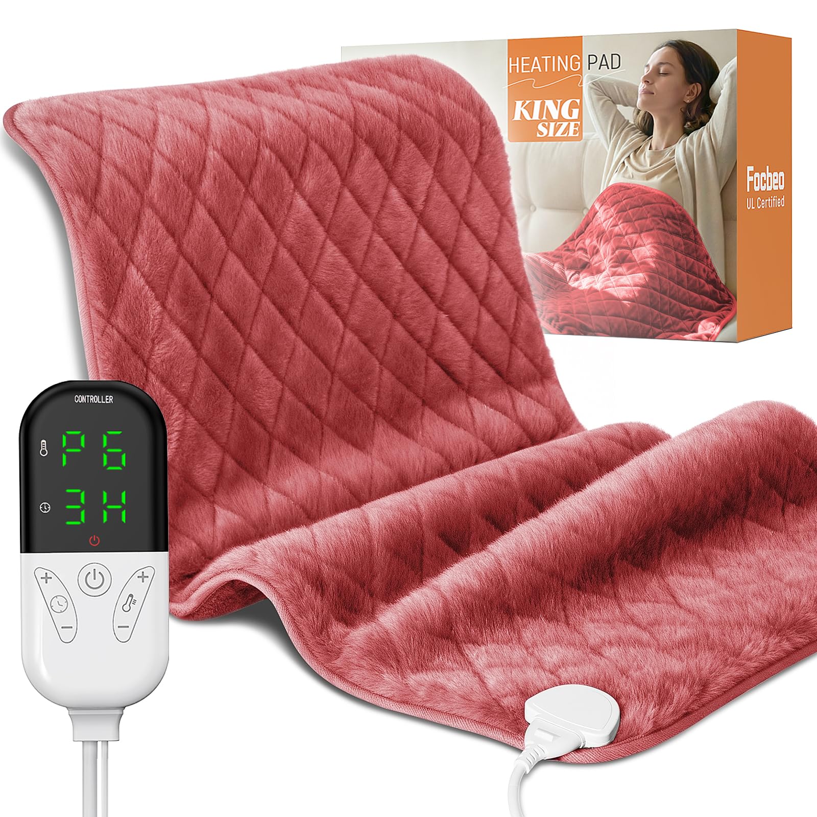 Photo 1 of Electric Heating Pad for Pain Relief - 35"x20" King Size, Soft Velvet, Moist & Dry Heat, Adjustable Temperature, Auto Shut-Off, Machine Washable, Ideal for Back, Neck, Shoulder & Menstrual Cramps