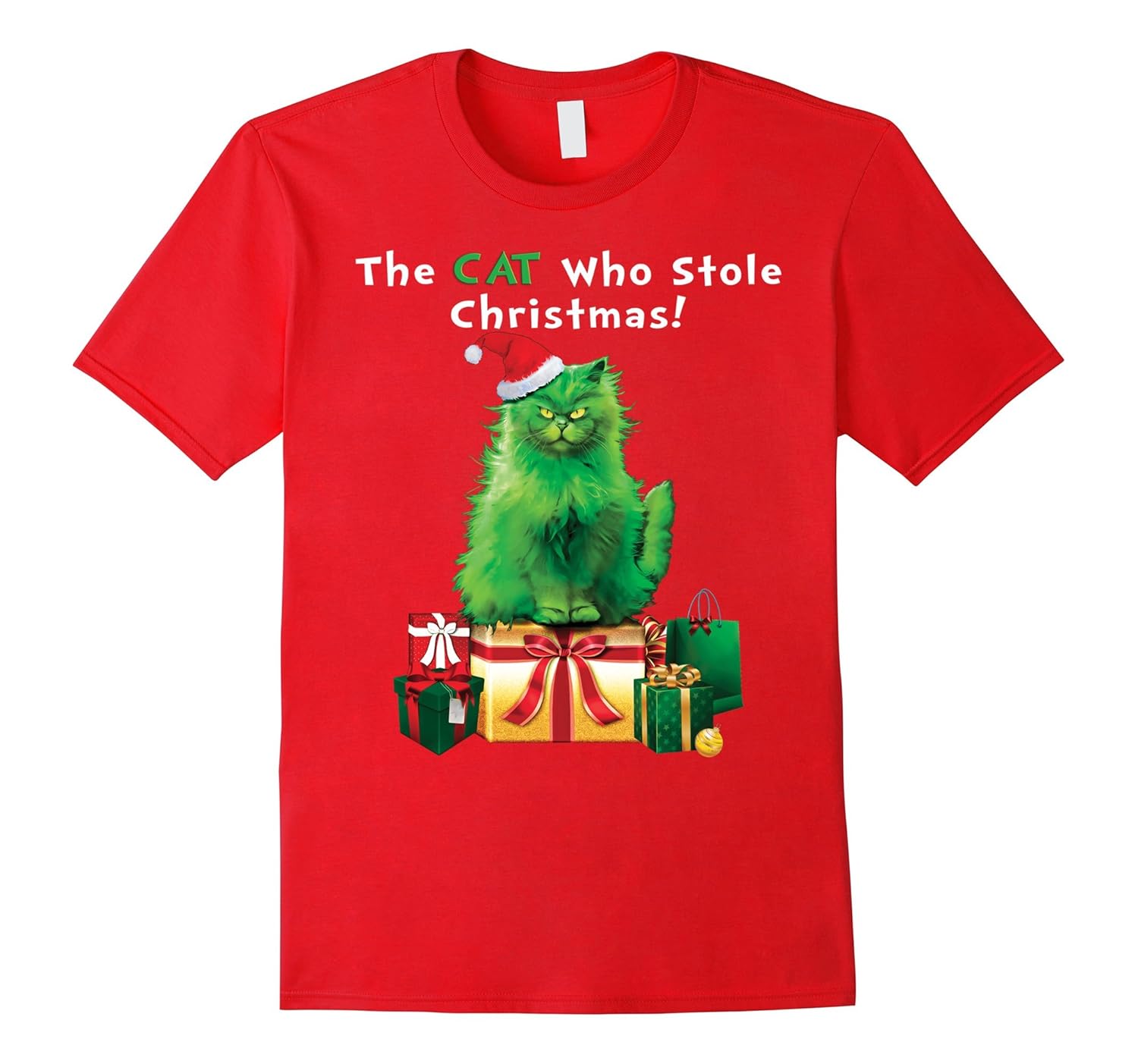 The CAT Who Stole Christmas Holiday Purresents Funny T-Shirt-Rose