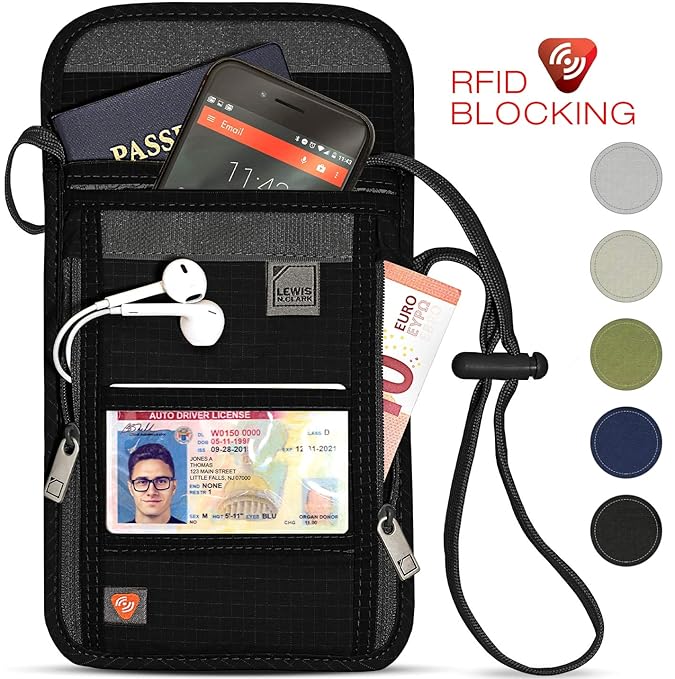 Lewis N. Clark RFID Blocking Stash Neck Wallet, Travel Pouch + Passport