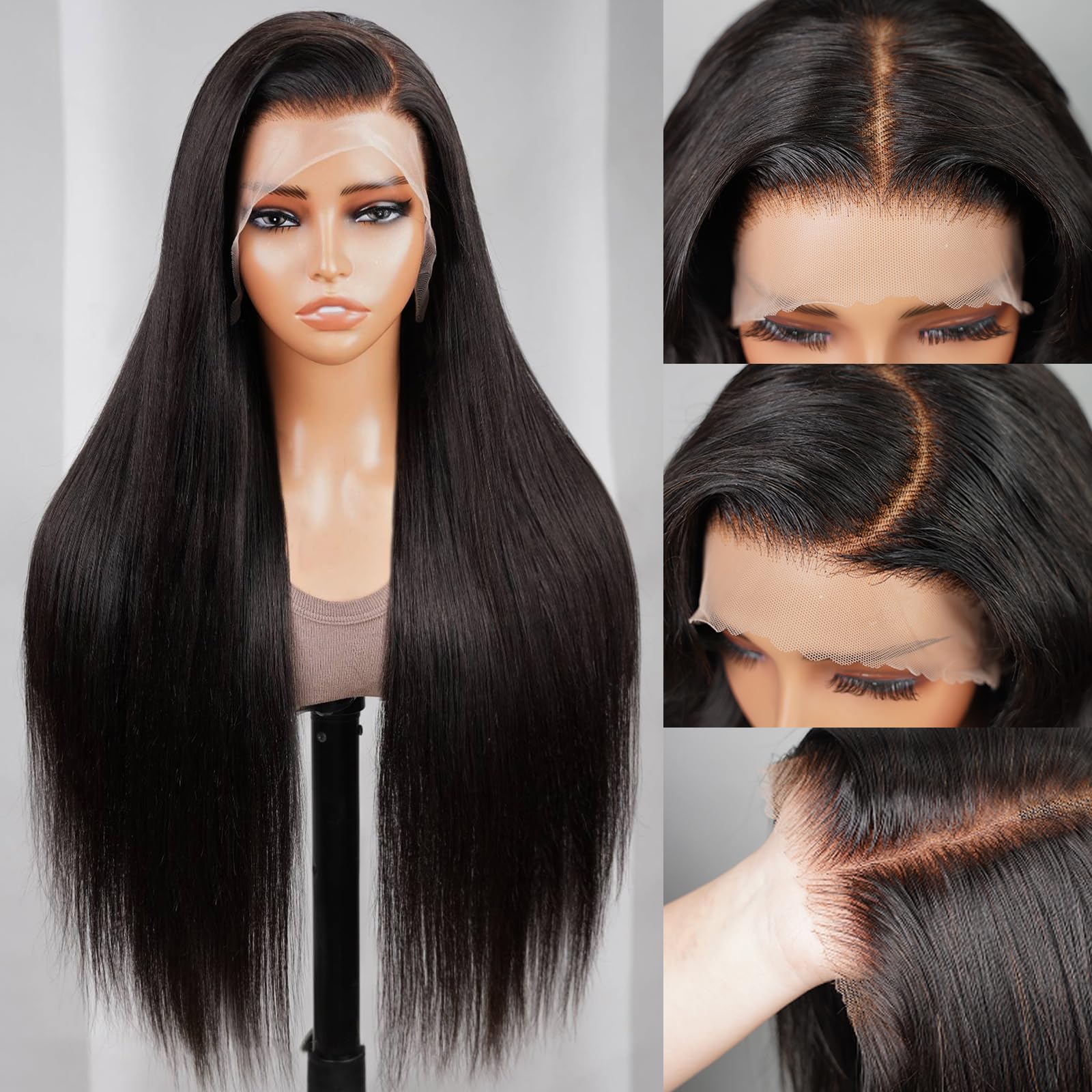 MEGALOOK 13x4 Pre Cut Lace Front Wig Human Hair Straight 200% Density Brazilian Virgin Human Hair Wigs Upgraded Glueless Wigs Pre Plucked Bleached Knots with Baby Hair Natural Color 30 inch — image 1
