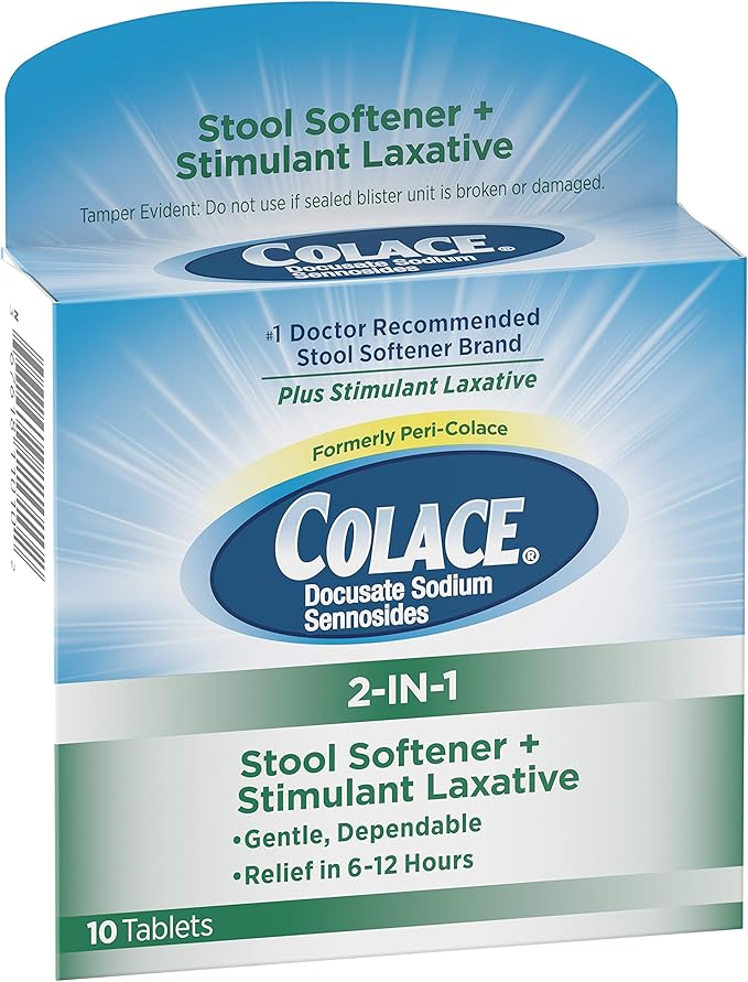 COLACE In Stool Softener Stimulant Laxative Tablets Gentle Constipation