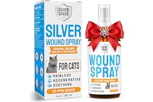 SILVER GRADE Cat Wound Care Spray with Silver – Wounds, Rashes, Hot Spots, Itch, Scratching, Irritation, Bites & Burns – Use a Cat Cone to Prevent Licking – Safe Formula – 4 Oz