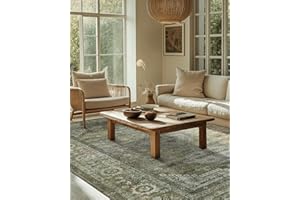 BEIMO Washable Rugs 8x10 Area Rugs for Living Room Bedroom, 8x10 Area Rugs Neutral Rug, Vintage Print Sage Green Carpet, Low Pile Thin Mat with Non Slip Backing