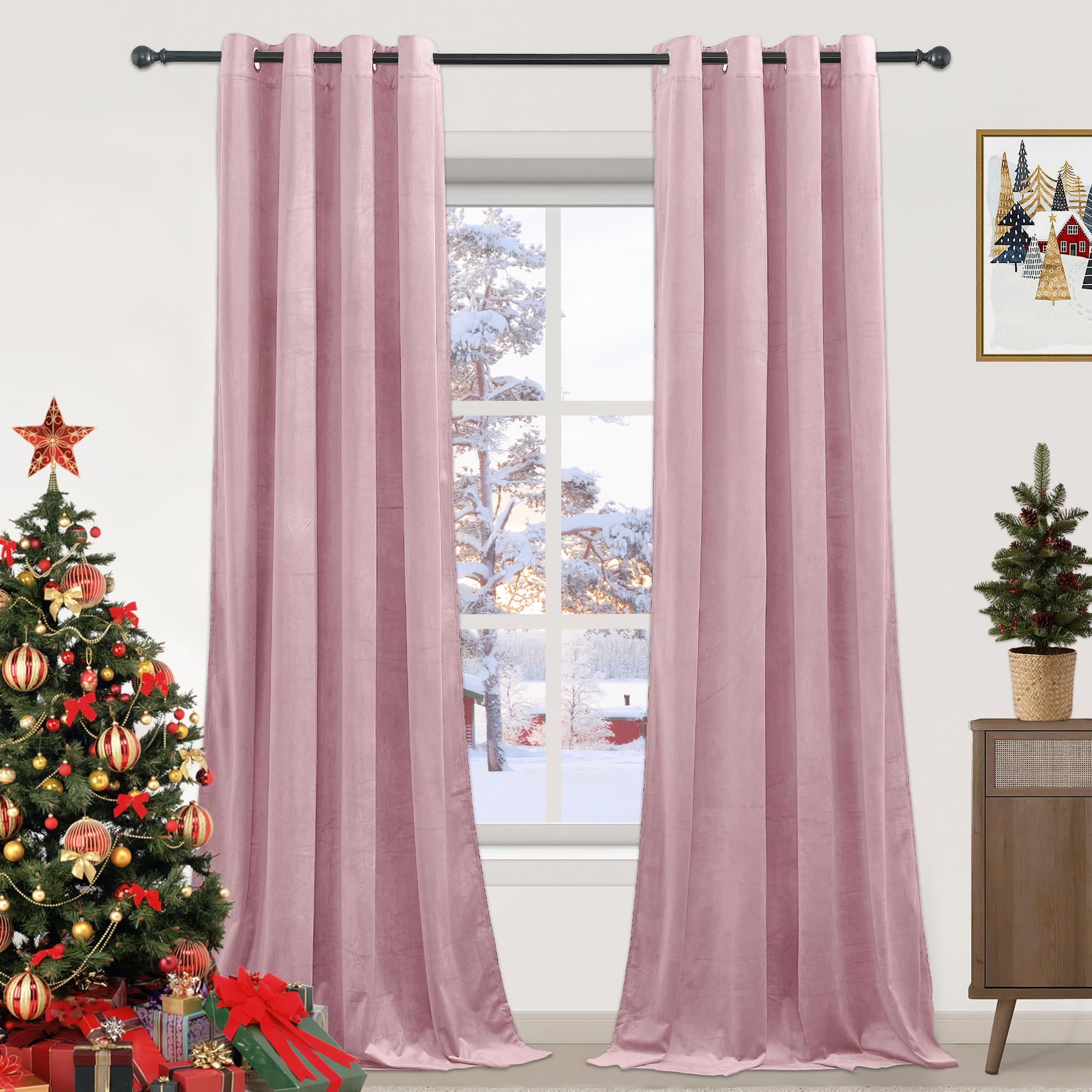 PONY DANCE Pink Velvet Curtains - 1 Pair of Luxury Curtains & Drapes Elegant Home Decor Window Treatment for Nursery Room/Girls Bedroom, Thermal Blackout Curtains 52x84 — image 1