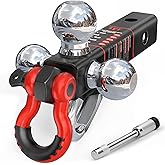 TYT Tri Ball Mount Trailer Hitch ，Fits 2 inch Receiver, Triple Balls (1-7/8", 2", 2-5/16") with Tow Hook & Shackle,10,000lbs GTW,1,000 lbs Tongue Weight, Includes Hitch Pin Lock
