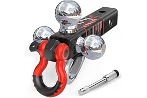 TYT Tri Ball Mount Trailer Hitch, Fits 2 inch Receiver, Triple Balls (1-7/8", 2", 2-5/16") with Tow Hook & Shackle,10,000lbs 