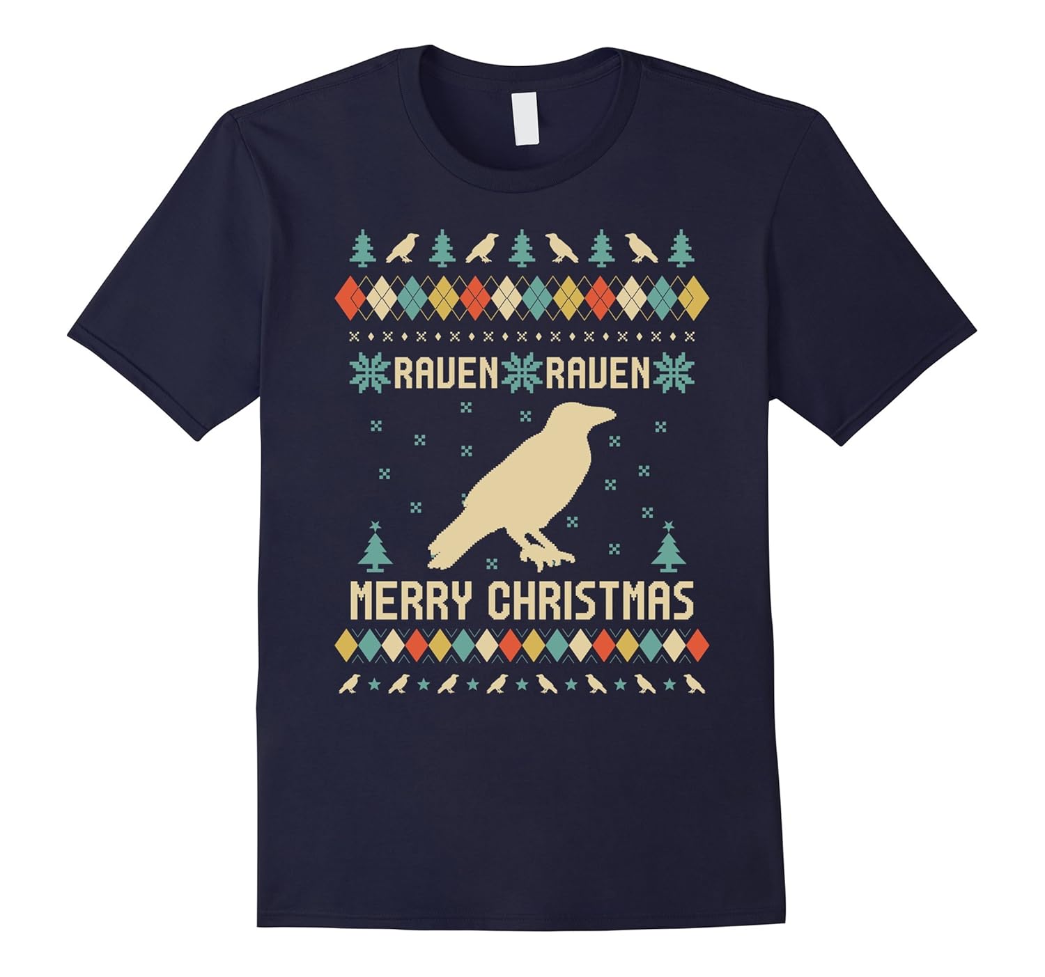 Raven Christmas T-Shirt, Sweater Vintage Retro T-Shirt-Rose