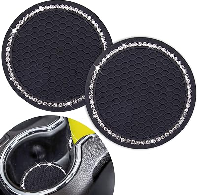 Dermasy Cute Car Cup Coaster 2PCS 2.75 inch Silicone Anti Slip Bling Rhinestone