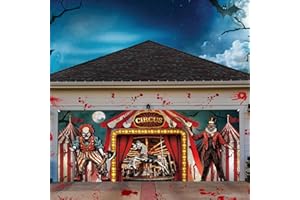 Tingjoo 7 x 16 ft Halloween Garage Door Cover Decoration Evil Circus Garage Door Banner Clown Halloween Backdrop Carnival Creepy Clown Backdrop Evil Circus Background for Birthday Photography Party