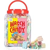 50 Candy Bracelets Individually Wrapped, Stretchy Bulk Party Favor Candy | A clock candy face on every band. Candy watches in bulk for goody bags, class parties and Easter egg fillers, by 4YoreElves
