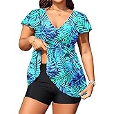 Aqua Eve Plus Size Tankini Swimsuits Bathing Suit - Women Two Piece with Shorts Tummy Control Swimwear