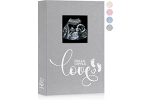 Lanpn Baby Photo Album 4x6 300 Pockets, Linen Cover Ultrasound Album with Memo Writing Area, Bebe Sonogram Photobook, Slip-in Picture Book, Newborn Memory Book Keepsake Gifts for Boy Baby Shower Grey