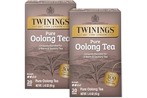 Twinings Pure Oolong Tea 2-Pack – Golden Caffeinated Tea, Individually Wrapped Tea Bags, 20 Count Each