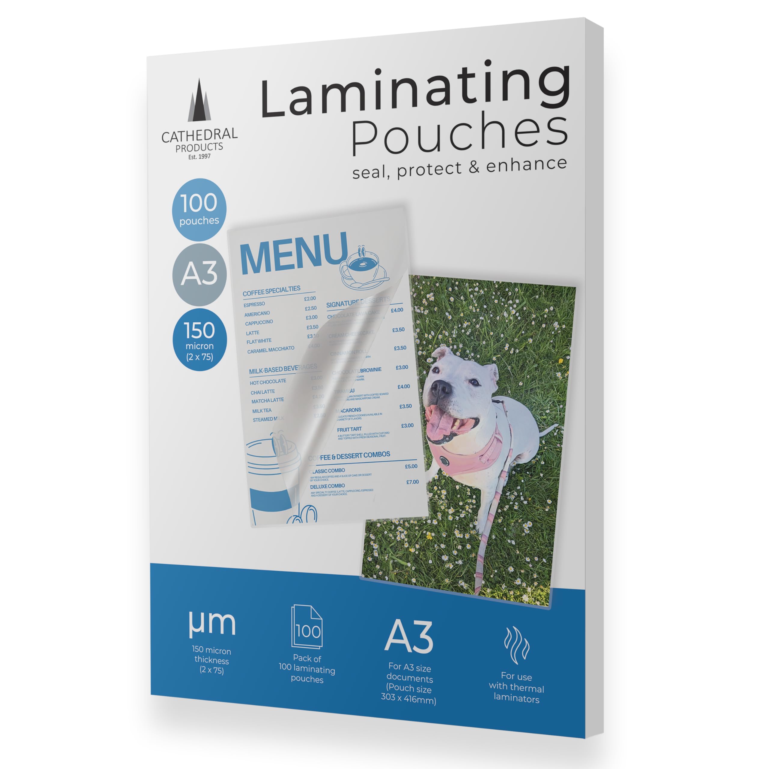 Cathedral Products Pack of 100 A3 Gloss Laminating Pouches 150 Micron