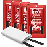 FLASLD 4 Pack Fire Blanket for Home and Kitchen, 40x40 Inch Fiberglass Fire Blankets Emergency for People, Fire Suppression Blankets for School Fireplace Grill Car Office Garage Welding Warehouse