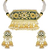 Aheli Stylish Traditional Enamel Faux Kundan Pendant Necklace Earrings Indian Fashion Ethnic Bollywood Bharatanatyam jewellery setGift for Women
