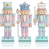 Thyle 3 Pcs Christmas Nutcracker Soldier Decorations 7 in Wooden Traditional Christmas Nutcrackers Figures Wood Veneer Vintage Xmas Tabletop Decoration for Fireplace Collectible Gifts(Pastel Color)