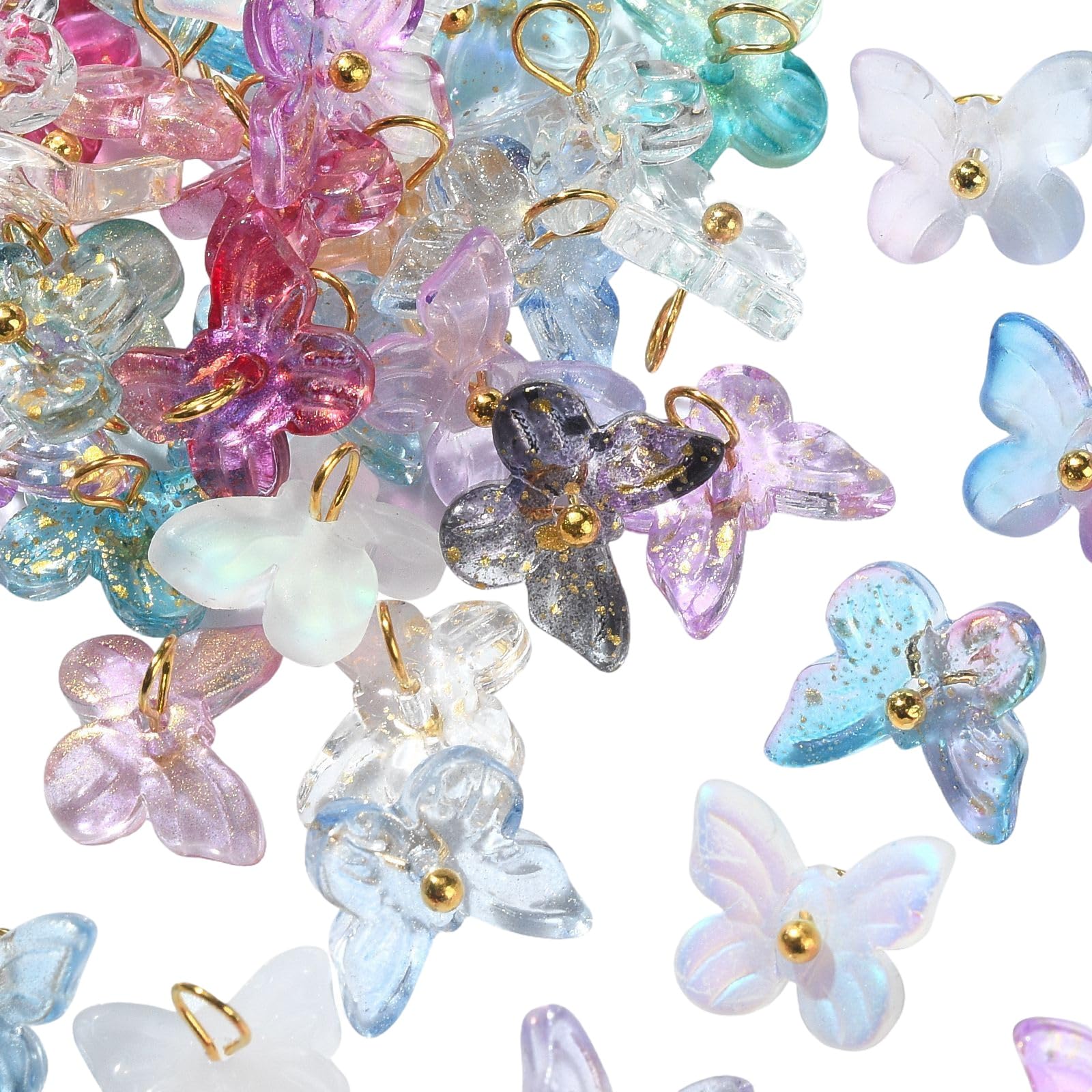 Ipotkitt 100 Pcs Mixed Color Transparent Glass Butterfly Charms Crystal Butterfly Bead Charms Mixed Style for Jewelry Making DIY Crafts