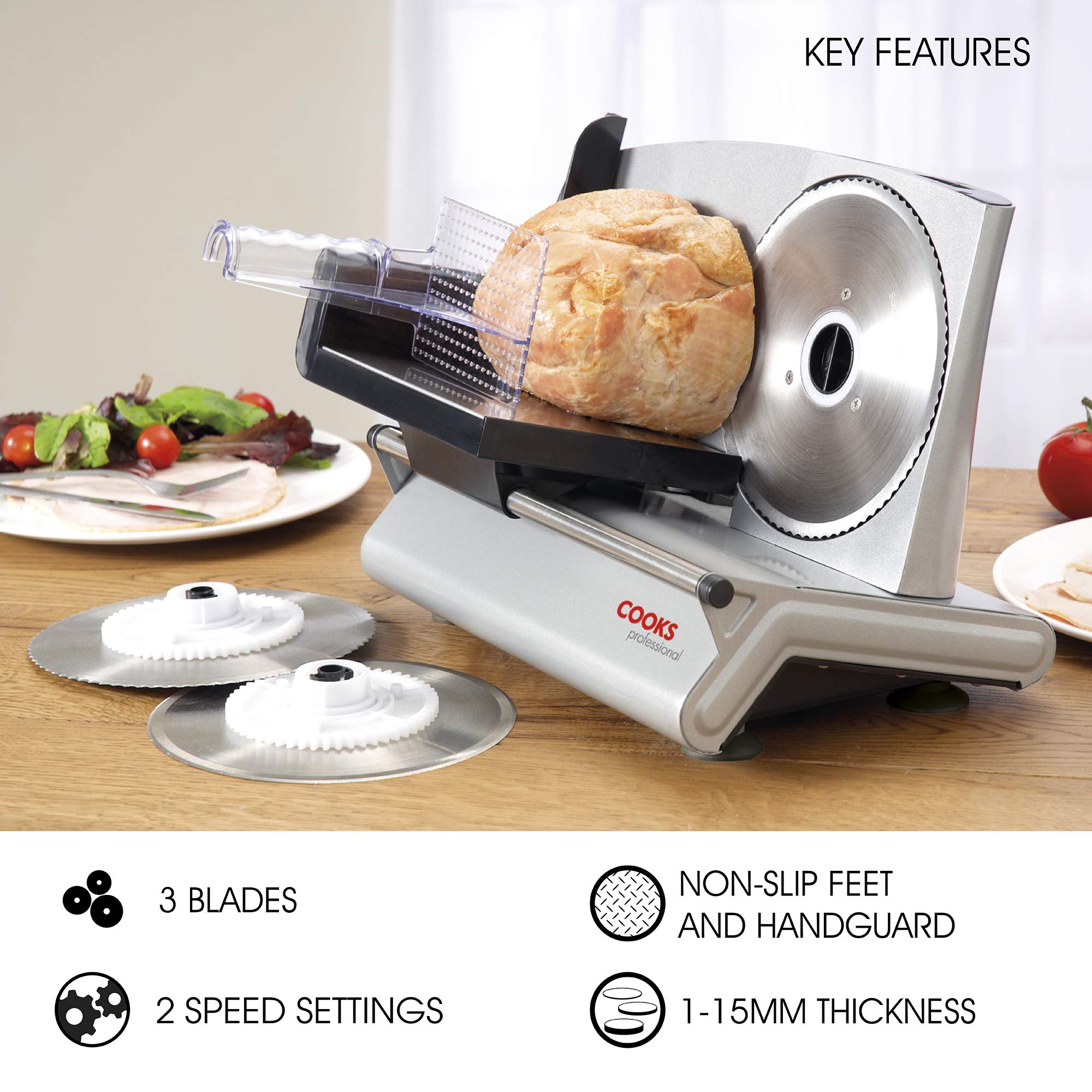 Cooks Professional Meat Slicer Machine for Home Use, Quiet 150W