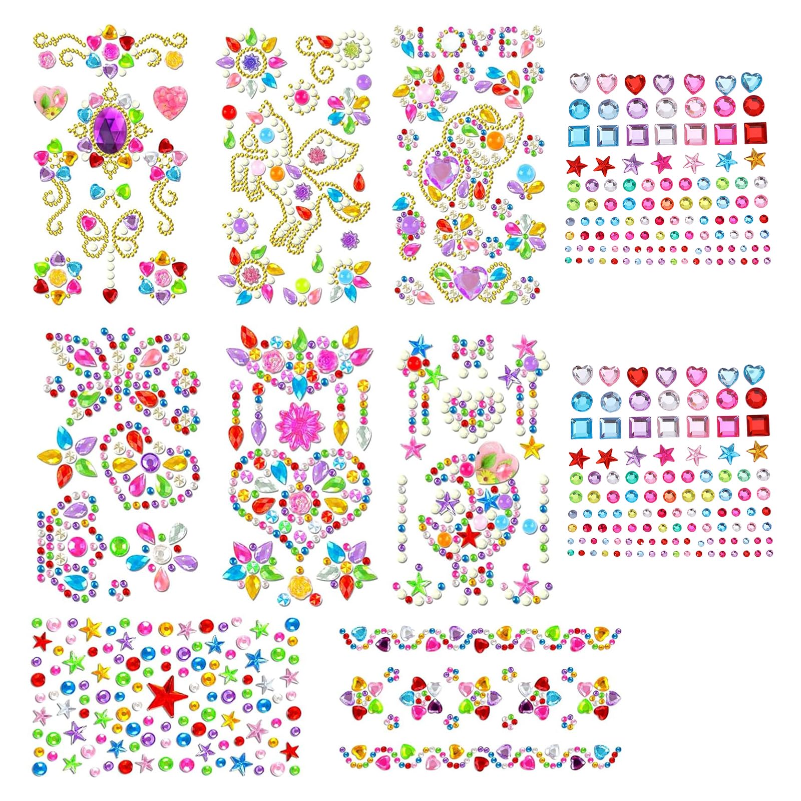 Face Gems for Kids 10 PCS Face Jewels for Kids Festival Face Gems Stick on Facial Sparkling Gemstone Sticker Suitable for Holiday Parties DIY Nail Cap Decoration