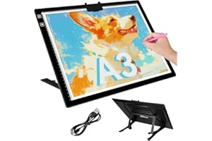 Bylitodt Rechargeable A3 Light Pad, Diamond Art Light Board, Lightbox for Tracing and Drawing with 3 Colors & 6 Brightness, T