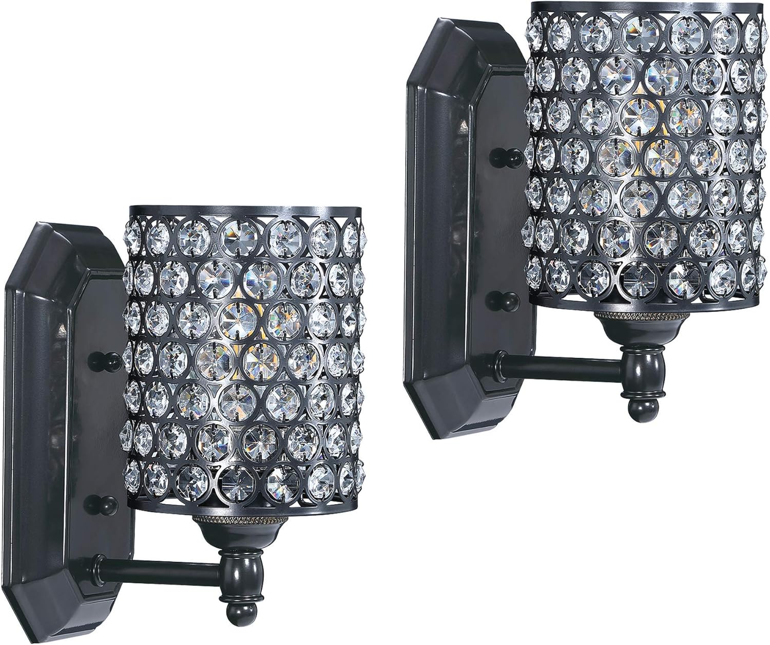 Doraimi 1 Light Crystal Wall Sconce Lighting with Painting Black Finish(set of 2),Modern and Concise Wall Light Fixture with Polyhedral Opal Crystal Shade for Bath Room, Bed Room,LED Bulb(not include)