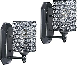 Doraimi 1 Light Crystal Wall Sconce Lighting with Painting Black Finish(set of 2),Modern and Concise Wall Light Fixture with Polyhedral Opal Crystal Shade for Bath Room, Bed Room,LED Bulb(not include)