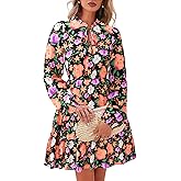BTFBM Women Spring Dresses 2026 Floral V Neck Long Sleeve Tiered Ruffle Boho Swing Flowy A-Line Mini Dresses Vacation