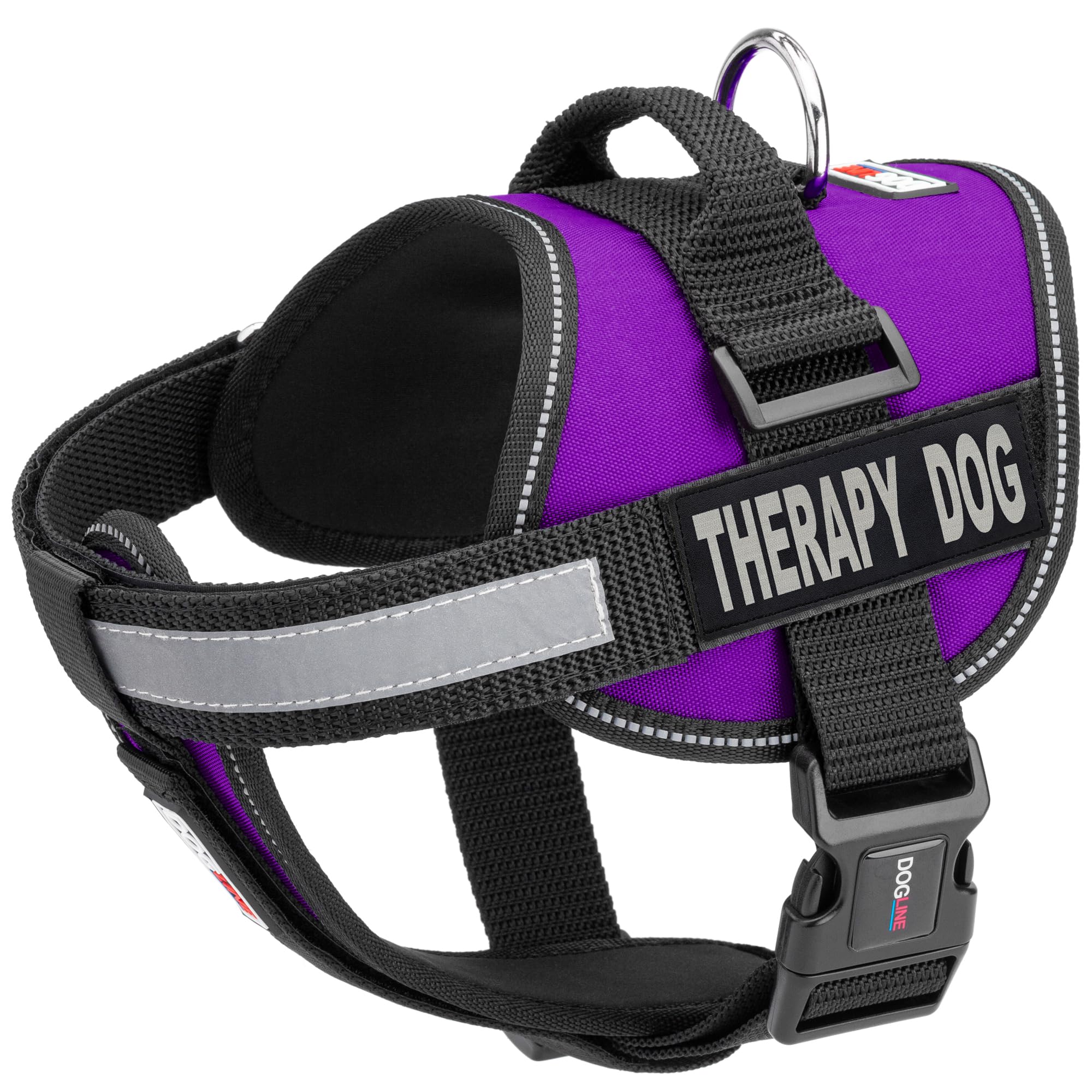 Dogline Vest Harness for Dogs and 2 Removable Therapy Dog Patches, Large/28 to 38", Purple