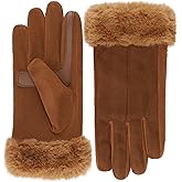 isotoner womens Water Repellent Touchscreen Stretch Mya Faux Fur Cuff Gloves