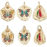 Beebeecraft 6Pcs 3 Style 18K Gold Plated Butterfly Charms Light Gold Enamel Animal Charms Pendants for Jewelry Making Bracelet Choker Necklace Earring