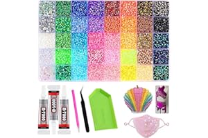 Bedazzling Kit, 32000 Pcs 2-3mm Rhinestone Kits with Glue, 40 Colors Small Gems Colorful DIY Resin Rhinestone Kits for Diamon
