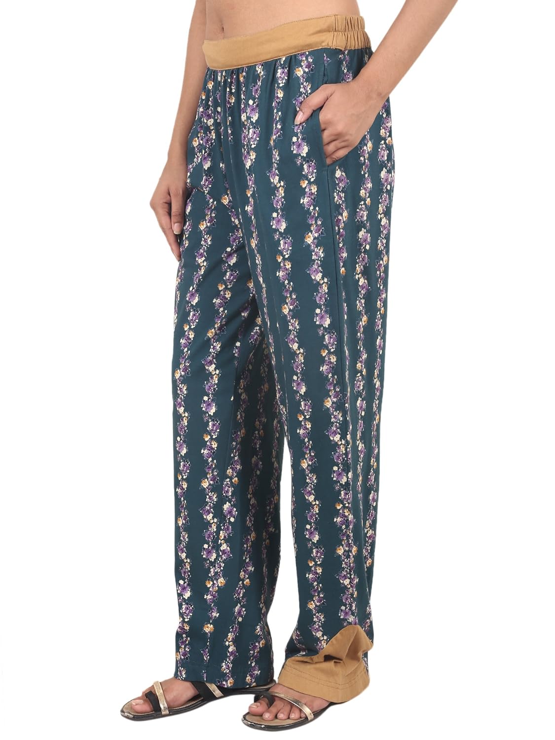 9teenagain women's printed and plain hoisery pajama (dark green)