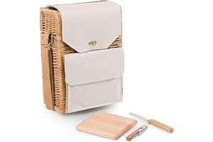 PICNIC TIME Corsica Wine and Cheese Picnic Basket - Wine Tote Bag - Gift for Wine Lovers, (Beige Canvas), 12 x 7 x 17