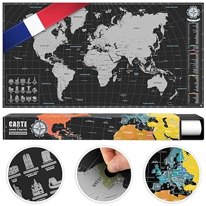 Benehacks Carte Du Monde à Gratter Poster Mural En Gaulois Décoration Carnet De Voyage Aventures Avec Cartographie Détaillée Noirargent 84 X - 