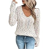SOLY HUX Women's Sweaters Rainbow Pom V Neck Long Sleeve Knit Fall Trendy Pullover Sweater Tops