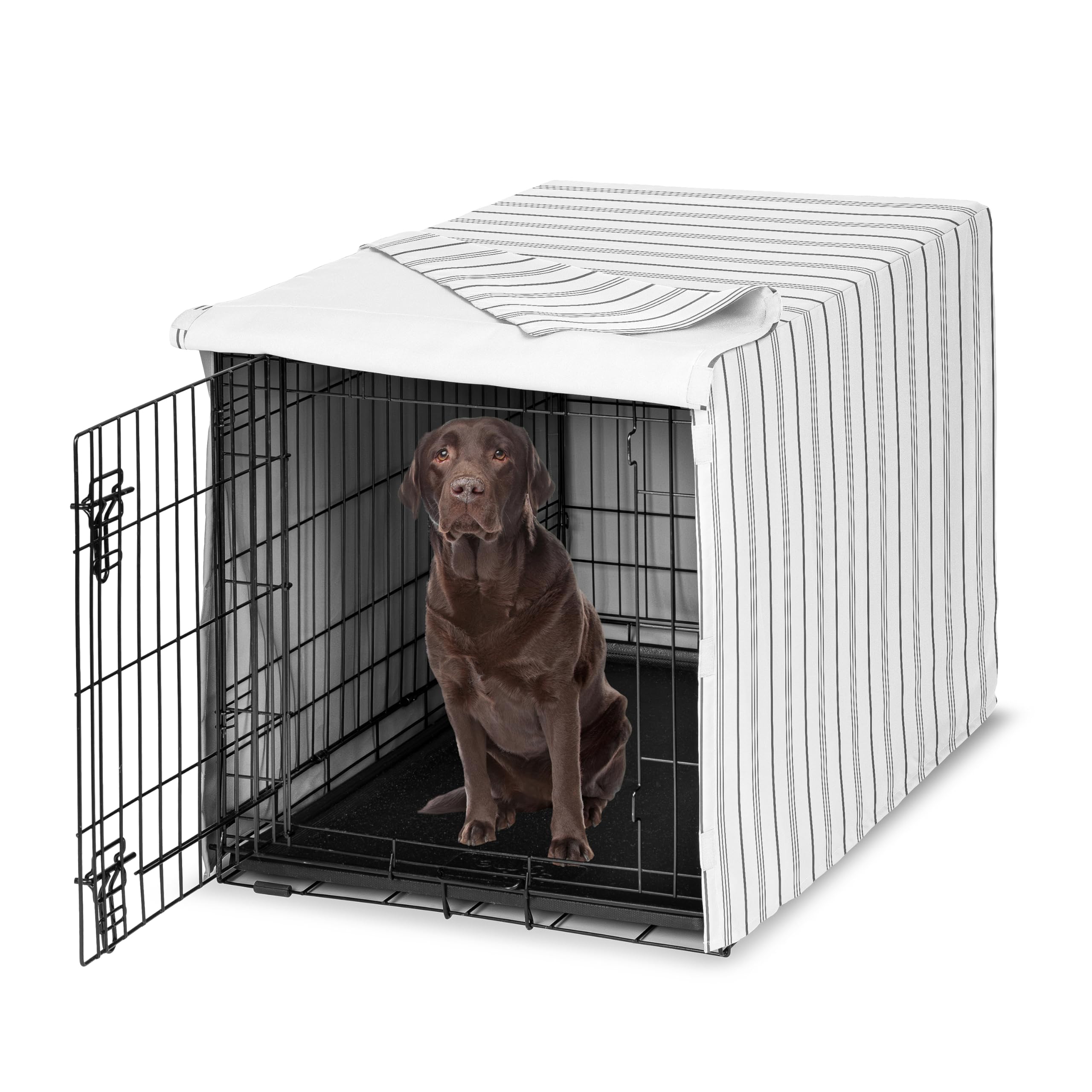 Photo 1 of Sweet Jojo Designs 42in. Medium/Large Dog Crate Cover (White and Grey Stripe) Pet Cage, Kennel Covers (Modern, Neutral, Contemporary, Striped, Elegant, Pinstriped, Minimalist, Gray Stripes)