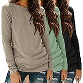 Dhigali Womens Fall 3 Packs Long Sleeve Shirts Workout Loose Fit Winter Tops Basic Tees Fashion Clothes Crew Neck Outfits