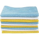 Amazon Basics Microfiber Cleaning Cloths, Non-Abrasive, Reusable and Washable, Pack of 24, Blue/White/Yellow, 16" x 12"