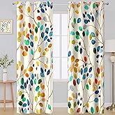 Emwnodti Boho Colorful Leaf Floral Blackout Curtains, Watercolor Bohemian Flower Print Window Drapes, Living Room Bedroom Decor 2 Panels 52x96 Inch