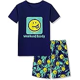 Tebbis Pajamas For Boys Fun Baseball Navy Blue Short Sleeves 2-Piece PJs Set Kid Comfy Sleepwear Size 6-18