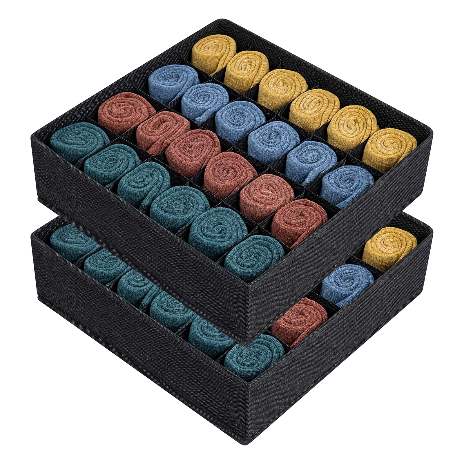 Joyoldelf Drawer Organisers Dividers 2 Packs Wardrobe Organiser, 24 Cell Collapsible Closet Cabinet Organizer Underwear Storage Boxes for Storing Socks, Bra, Handkerchiefs (Black)