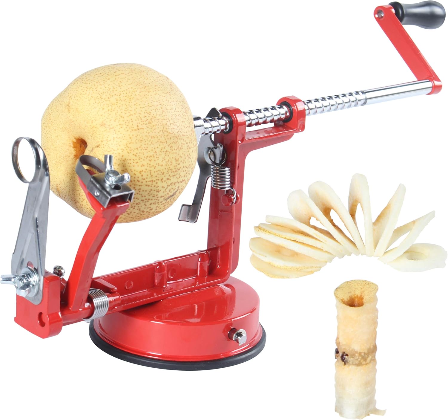 Shelline 3-in-1 Cast Apple/Potato Peeler Slicer Corer 304 Stainless Steel Blades Hand-cranking Fun Machine Durable Heavy Duty Die Cast Magnesium Alloy Peelers Slicer Fruit Vegetable Peeler for Kitchen