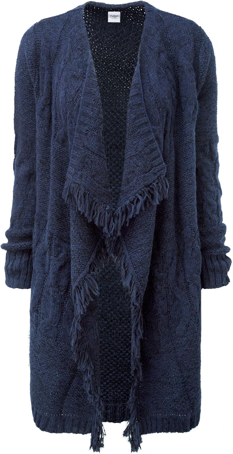 Cotton Traders Womens Ladies Casual Fringed Cable Cardigan Waterfall
