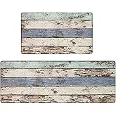 SPEPLA 2 PCE Kitchen Mats 47x17.3 inch and 29x17.3 inch, Rustic Woodgrain Design Non-Slip Cushioned Waterproof Anti-Fatigue Rugs for Kitchen Sink Laundry Room