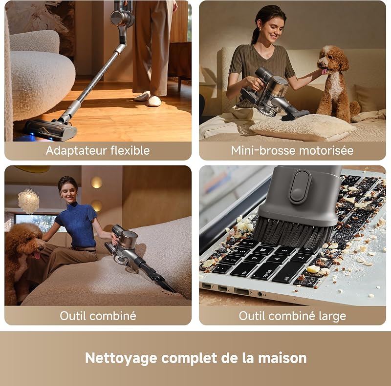 R30 Aspirateur Balai sans Fil, 22 000 PA/190AW, Brosse latérale